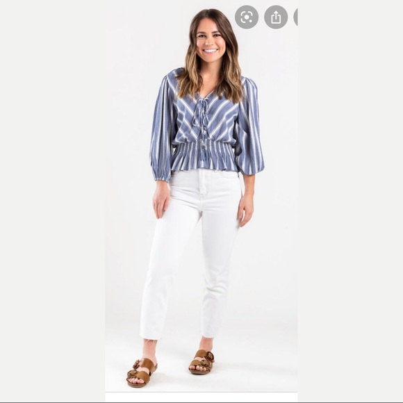 NWT Blue and White Striped Blouse from Francesca’s - Picture 2 of 6